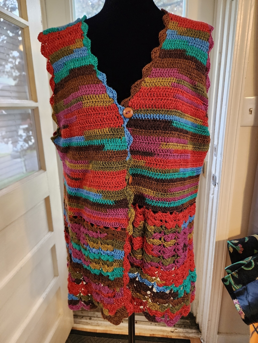 Handmade Crochet Boho Vest Multicolor Hippie Festival Cardigan Granny Knit